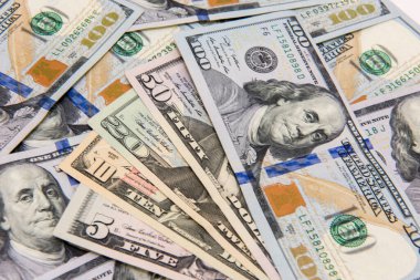 Çeşitli Amerikan doları banknotları (5, 10, 20, 50, 100 Dolar)