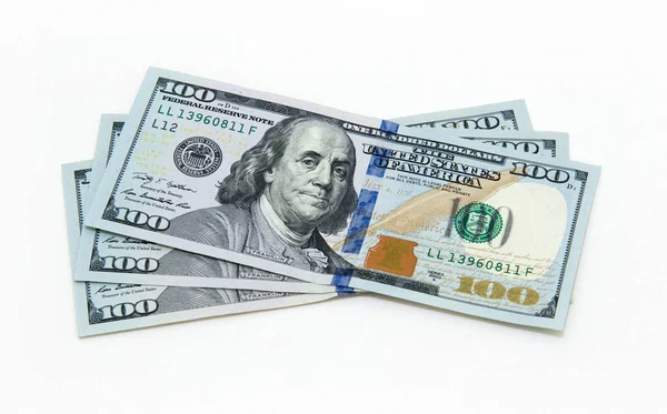 100 Dolarů Bankovky Izolované Bílém Pozadí — Stock fotografie