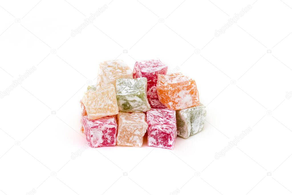 Turkish Delight (Lokum) isolated on white background.