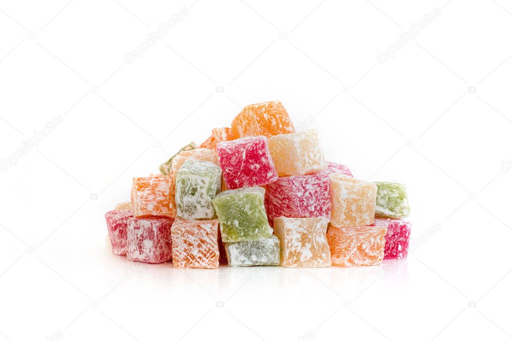 Turkish Delight (Lokum) isolated on white background.