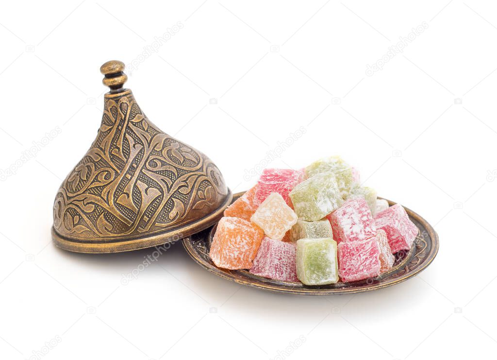 Turkish Delight (Lokum) isolated on white background.