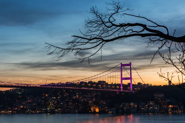 Fatih Sultan Mehmet Bridge Atardecer Estambul Turquía — Foto de Stock