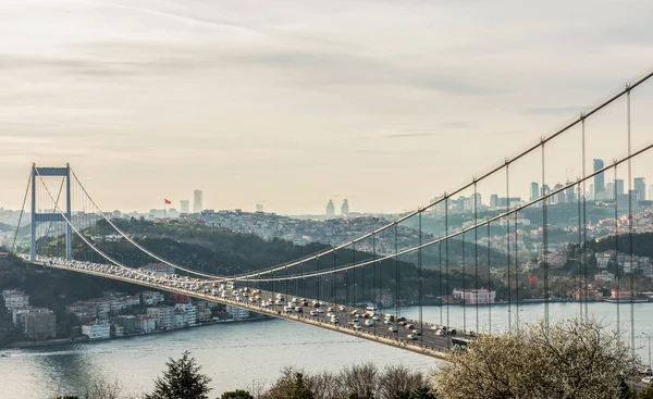 Vue Bosphore Istanbul Depuis Otagtepe Pont Fatih Sultan Mehmet Istanbul — Photo