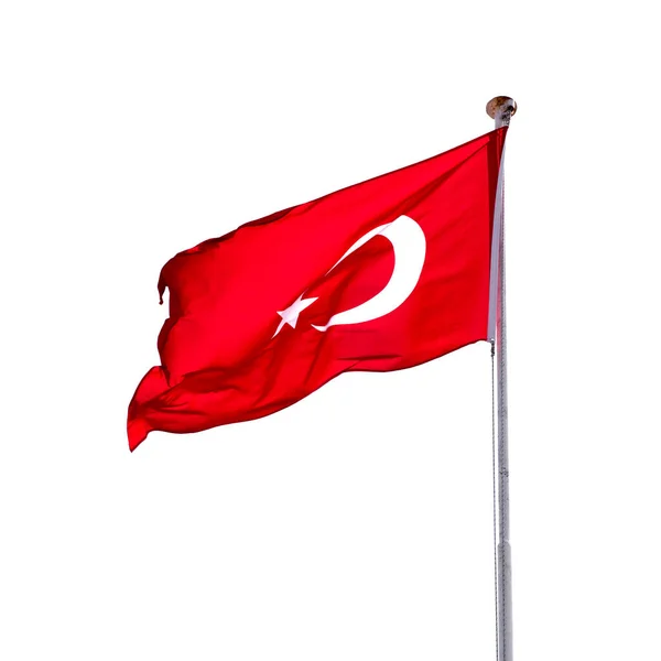 Türkische Flagge Isoliert Weißen Hintergrund Türkische Flagge Geschwenkt — Stockfoto