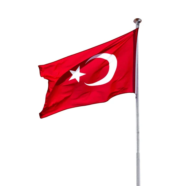 Török Zászló Elszigetelt Fehér Háttér Török Zászló Integetése — Stock Fotó