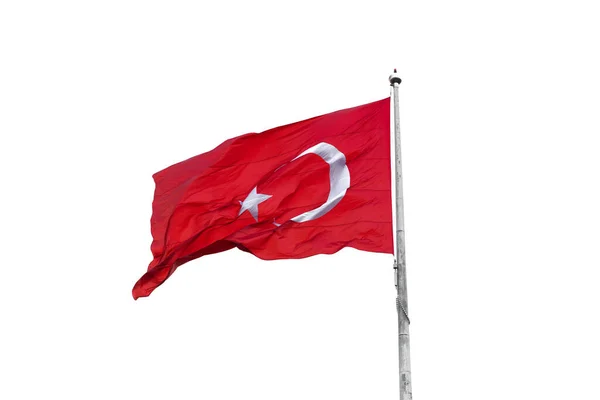 Türkische Flagge Isoliert Vor Weißem Hintergrund — Stockfoto