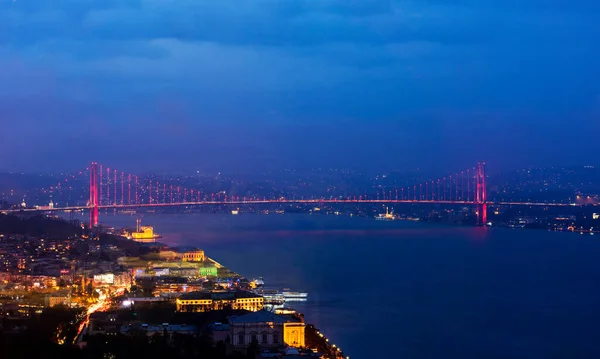 Стамбул Ночной Вид Мост Босфор Ночью Стамбуле Турция — стоковое фото