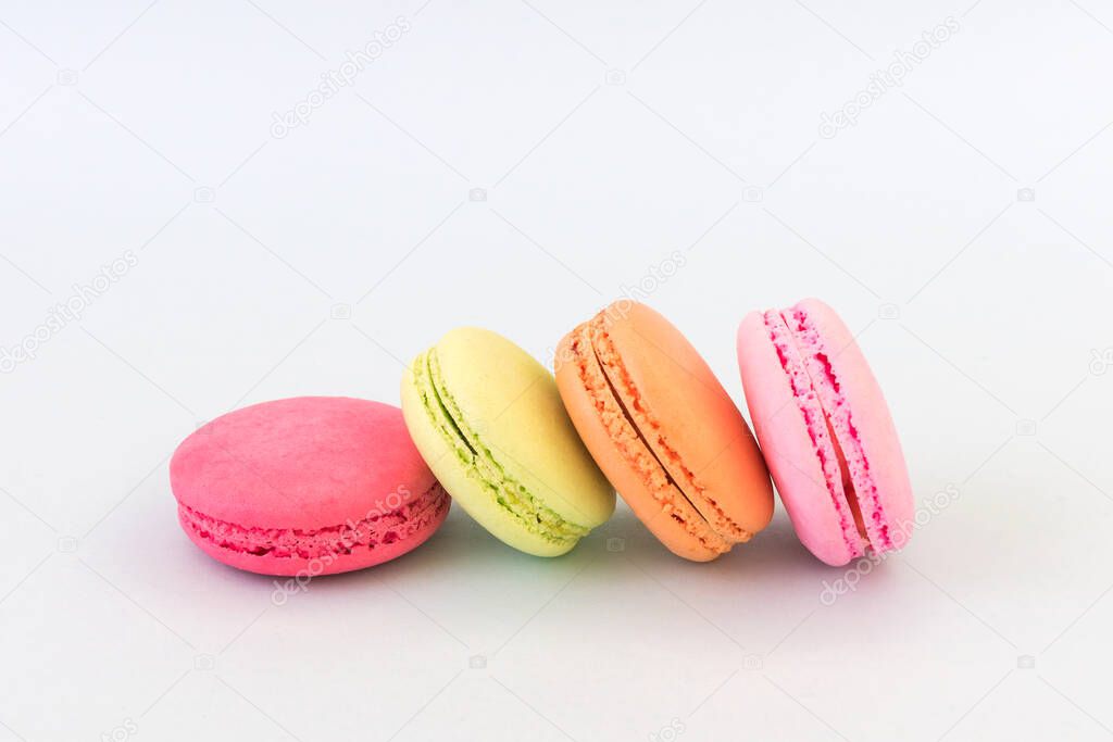 Macaron. Colorful macarons on white background.