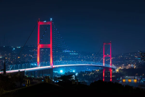 Pont Bosphore Istanbul Nuit Juillet Pont Des Martyrs Temmuz Sehitler — Photo