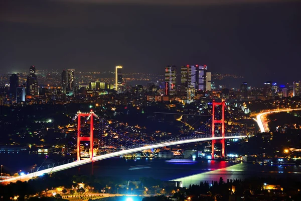 Istanbul Bosphorus Bridge Notte Luglio Ponte Dei Martiri Vista Notturna — Foto Stock