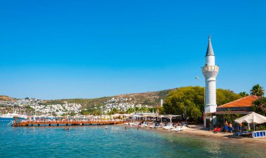 GUNDOGAN - BODRUM, MUGLA, TURKEY - 5 Temmuz 2018: Gundogan, Bodrum 'un sahil köyüdür. Mugla, Türkiye.