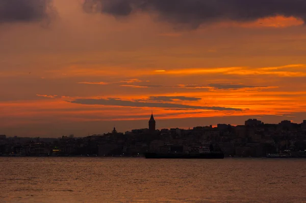 Istanbul silhouette. Sunset view of istanbul, Turkey.