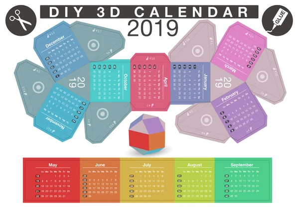 Papercraft Kalender Gecompileerde Grootte Inch — Stockvector