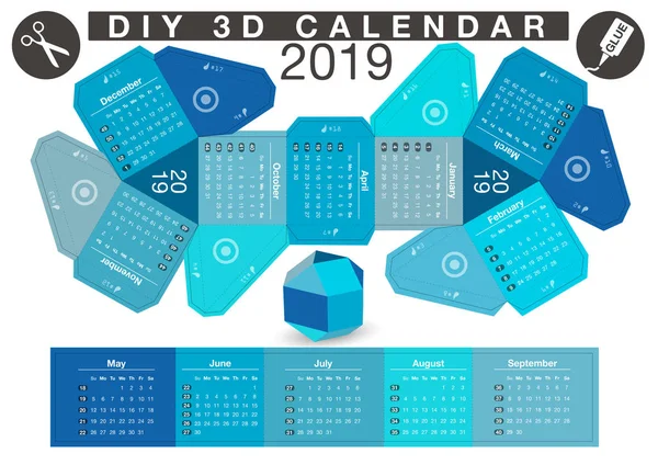 Calendario Artesanía Papel Tamaño Compilado Pulgadas — Vector de stock