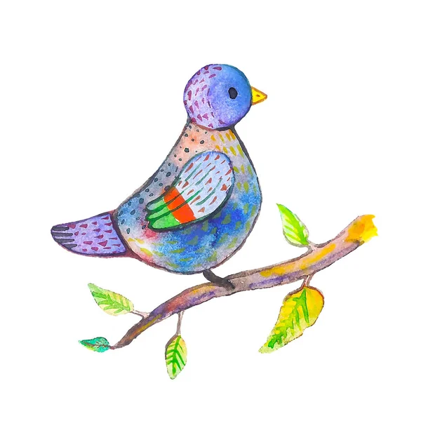 Pássaro azul aquarela. Ilustração isolada do vetor desenhado à mão — Vetor de Stock