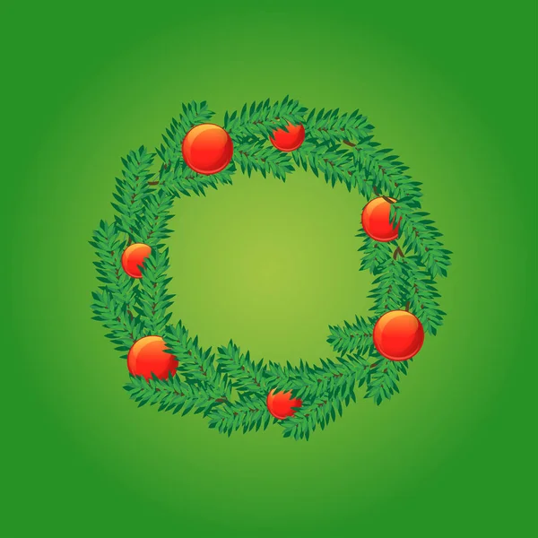 クリスマスのモミの花輪の背景、現実的な外観、ボールの装飾 — ストックベクタ