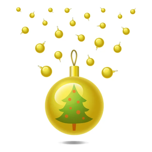 白い背景に孤立した黄金のクリスマスボール。ベクターイラスト — ストックベクタ