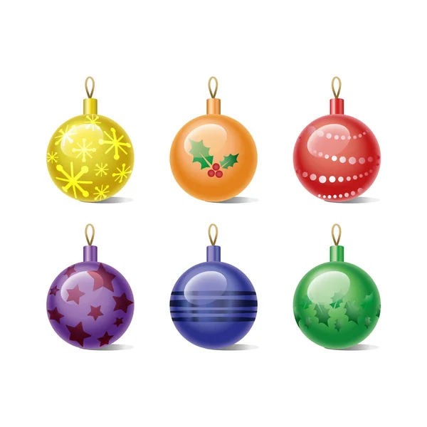 Bolas de Natal coloridas brilhantes conjunto isolado em um fundo branco. Decoração de Natal. Ilustração vetorial — Vetor de Stock