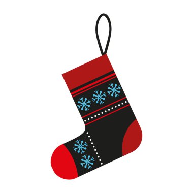 Beyaz arka plan üzerinde izole süsleme ile Noel çorap. Vektör çizim