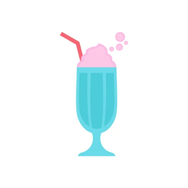 Milkshake vector Illustration. Pink cream in glass with straw. — Stock Vector