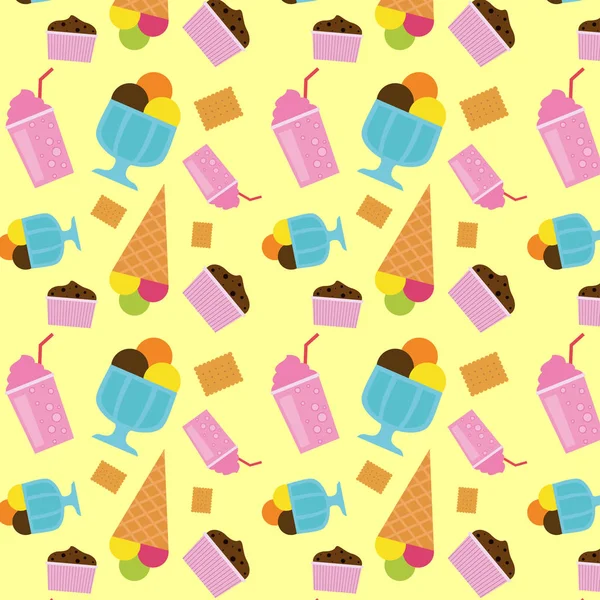 美味的甜点无缝模式。甜冰淇淋、松饼和奶昔. 免版税图库矢量图片