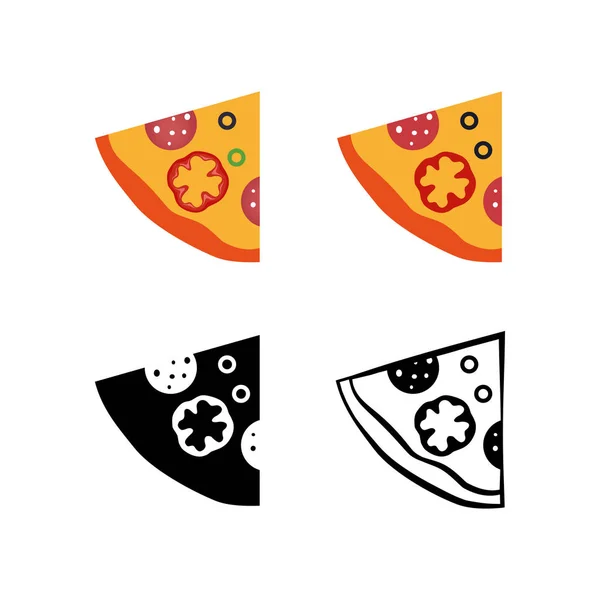 Pizza vector de dibujos animados, de color, contorno y estilos de silueta icono conjunto. Sabrosa comida rápida. Aislado sobre fondo blanco . — Vector de stock