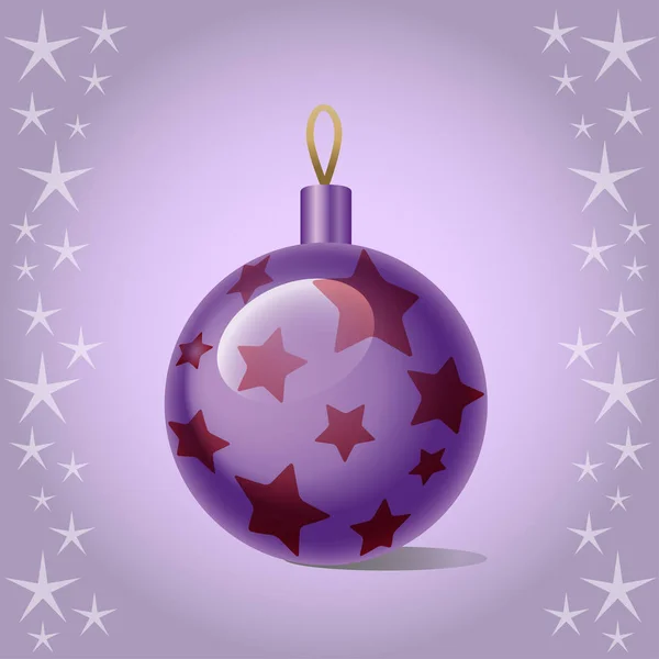 Lila glänzende Weihnachtskugel mit Sternenschmuck auf violettem Hintergrund. Weihnachtsdekoration. — Stockvektor