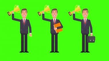 Fincan klasörü ve bavul holding iş adamı. Alfa kanalı. Hareketli grafikler. Animasyon video.