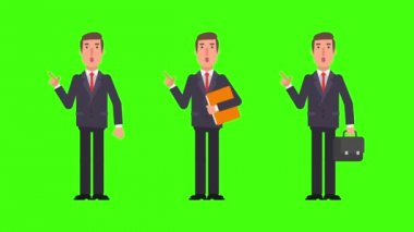 İşadamı puan parmak holding klasör ve bavul. Alfa kanalı. Hareketli grafikler. Animasyon video.