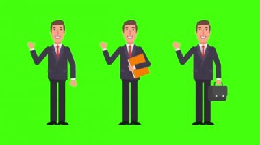 İşadamı holding klasör ve bavul ağırlamaktadır. Alfa kanalı. Hareketli grafikler. Animasyon video.