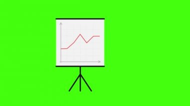 İşadamı flip grafik işaretçi bavul holding ayakta görünür. Yeşil arka plan. Hareketli grafikler. Animasyon video.