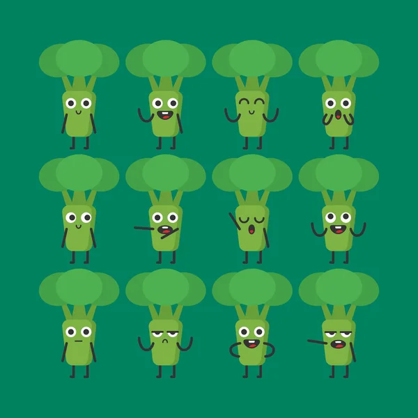 Caráter Brócolis Definir Diferentes Opções Emoções Ilustração Vetorial — Vetor de Stock