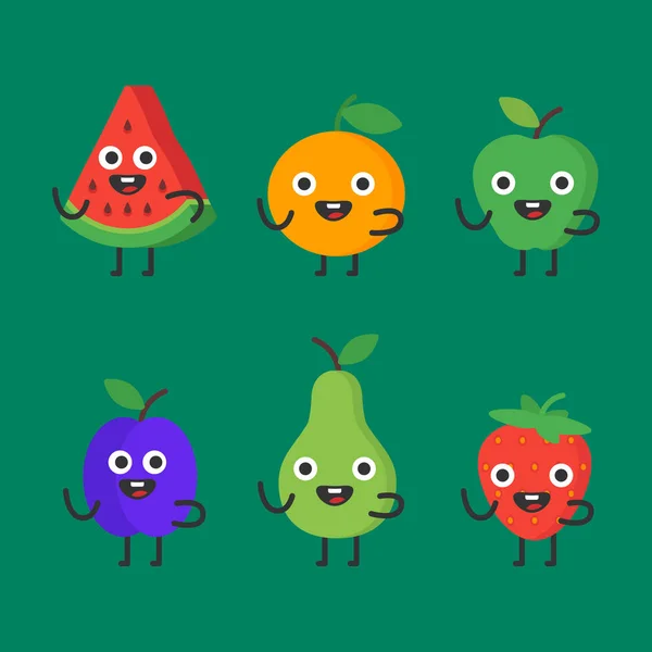 Fruits Berries Set Funny Characters Vector Illustration — Stock Vector