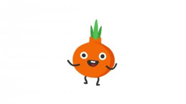 Soğan komik karakter dansları ve gülümsüyor. Animasyon döngüsü. Alfa kanalı.