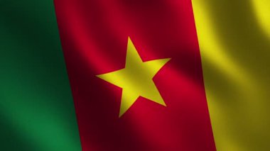 Kamerun bayrağı sallayarak 3D. Arka plan. Animasyon döngüsü. Hareketli grafikler