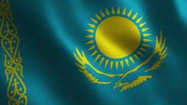 Kazakistan bayrağı sallayarak 3D. Arka plan. Animasyon döngüsü. Hareketli grafikler