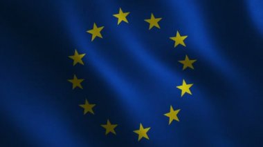 Avrupa Birliği bayrağı sallayarak 3d. Arka plan. Animasyon döngüsü. Hareketli grafikler
