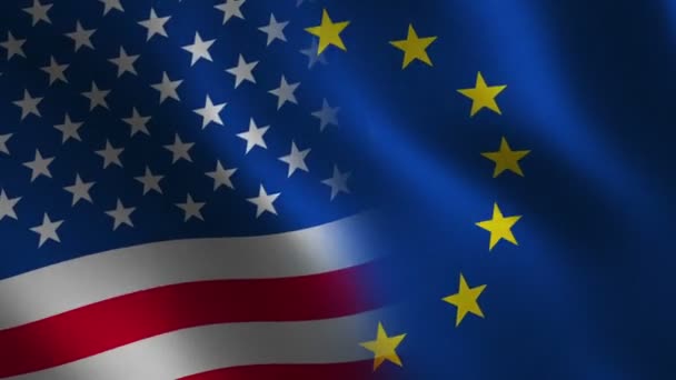 Flaga Unii Europejskiej Usa Macha Streszczenie Tło Zapętlenie Animacji Projekt — Wideo stockowe