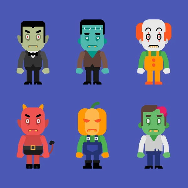 Personagens Halloween Monstros Coleção Parte Ilustração Vetorial — Vetor de Stock