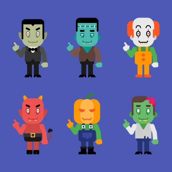 Personajes Halloween Monstruos Colección Parte Ilustración Vectorial — Vector de stock