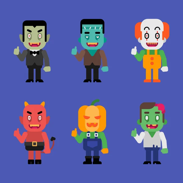 Personagens Halloween Monstros Coleção Parte Ilustração Vetorial — Vetor de Stock
