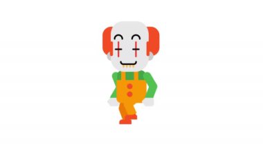 Mutlu yürüyüş ve gülümseyen bir palyaço. Cadılar Bayramı karakter. Alfa kanalı. Animasyon döngüsü. Hareketli grafikler.