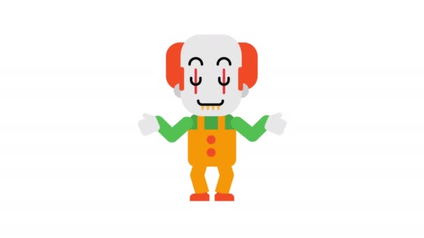 Clown Rejoices Raises His Hands Halloween Character Alpha Channel Loop — Stock Video