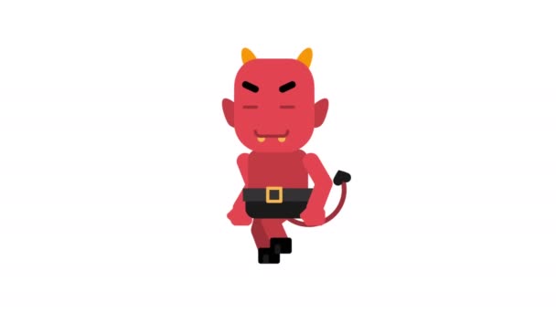 Daemon Feliz Andando Sorrindo Personagem Halloween Canal Alfa Animação Loop — Vídeo de Stock