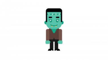 Canavar sevinir ve parmak işaret eder. Cadılar Bayramı karakter. Alfa kanalı. Animasyon döngüsü. Hareketli grafikler.