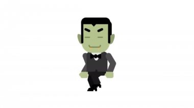 Vampir yürüyüş ve gülümseyen mutlu. Cadılar Bayramı karakter. Alfa kanalı. Animasyon döngüsü. Hareketli grafikler.