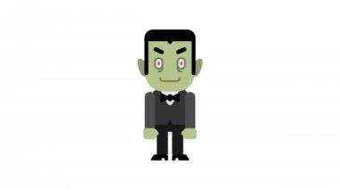 Vampir sevinir ve başparmak gösterir. Cadılar Bayramı karakter. Alfa kanalı. Animasyon döngüsü. Hareketli grafikler.