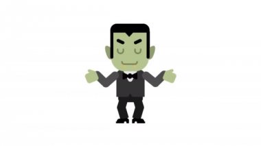 Vampir sevinir ellerini yukarı yükseltir. Cadılar Bayramı karakter. Alfa kanalı. Animasyon döngüsü. Hareketli grafikler.