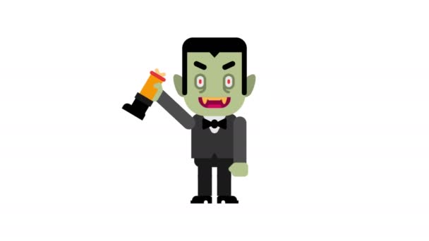 Vampiro Dançando Ondas Mão Personagem Halloween Canal Alfa Animação Loop — Vídeo de Stock