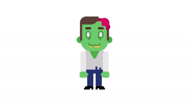 Zombie Rejoices Points Finger Halloween Character Alpha Channel Loop Animation — Stock Video